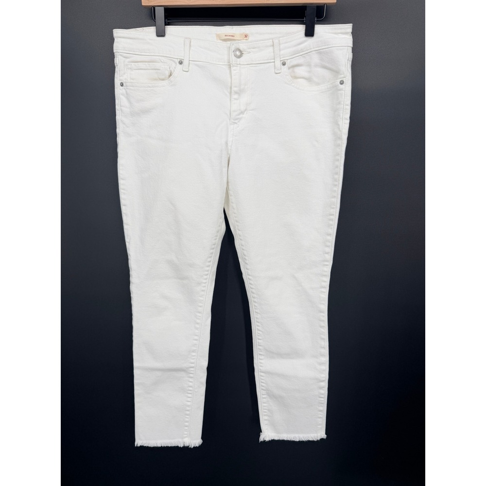 Levi's 711 Skinny Jeans Women 32 White Excellent Raw Hem Mid Rise Denim